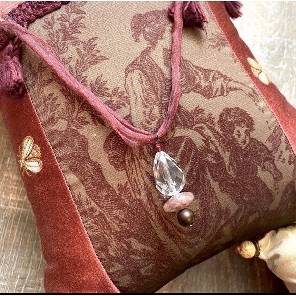 Boudoir Pillow Silk Velvet Handmade Beaded Toile Chateau Victorian Cottage 11x9 - Picture 3 of 4